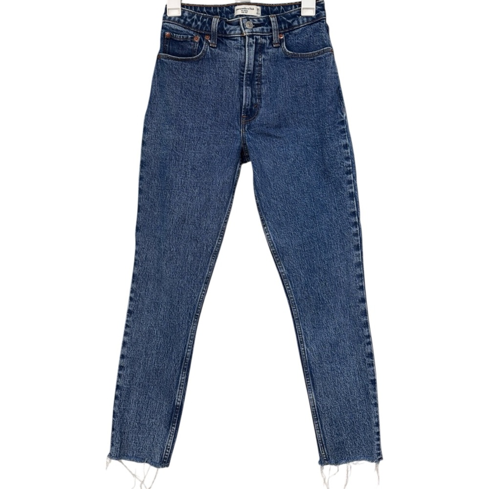 A&F Curve Love The Skinny High Rise Blue Jeans Size 2/26 Raw Ankle Hem